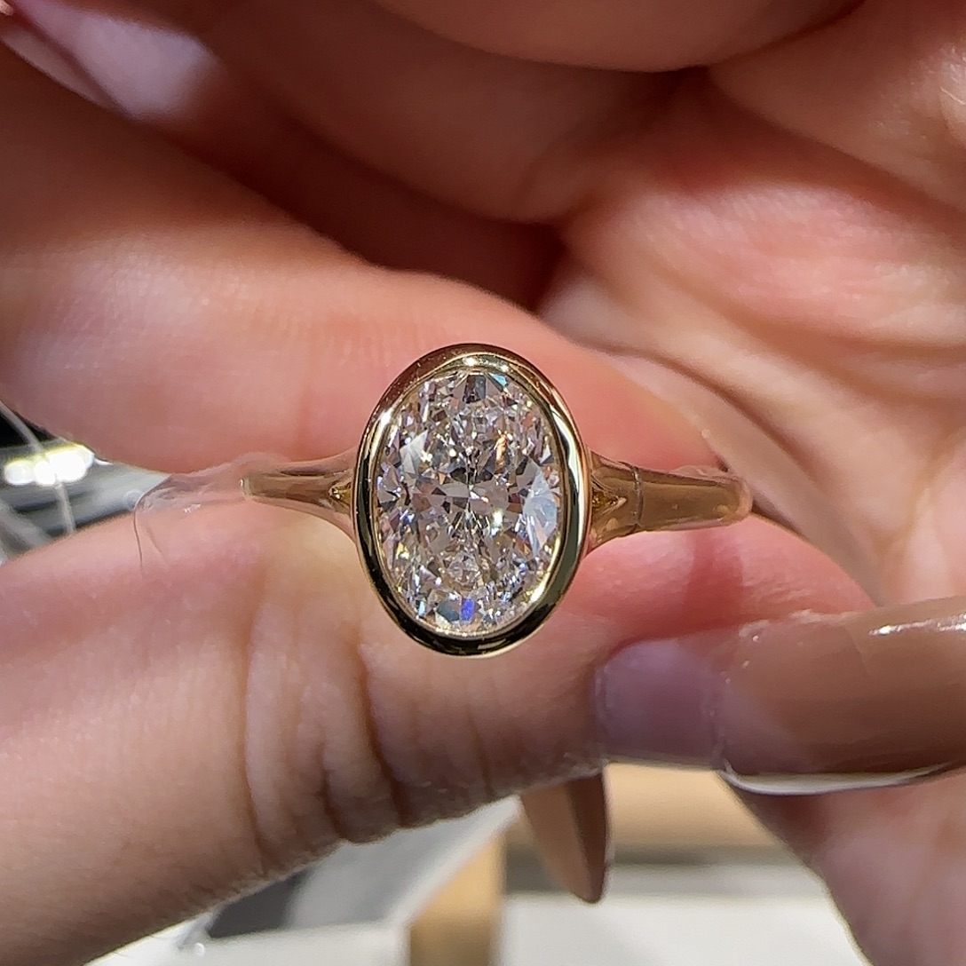 18K金镶嵌实验室培育钻石复古包镶椭圆1卡