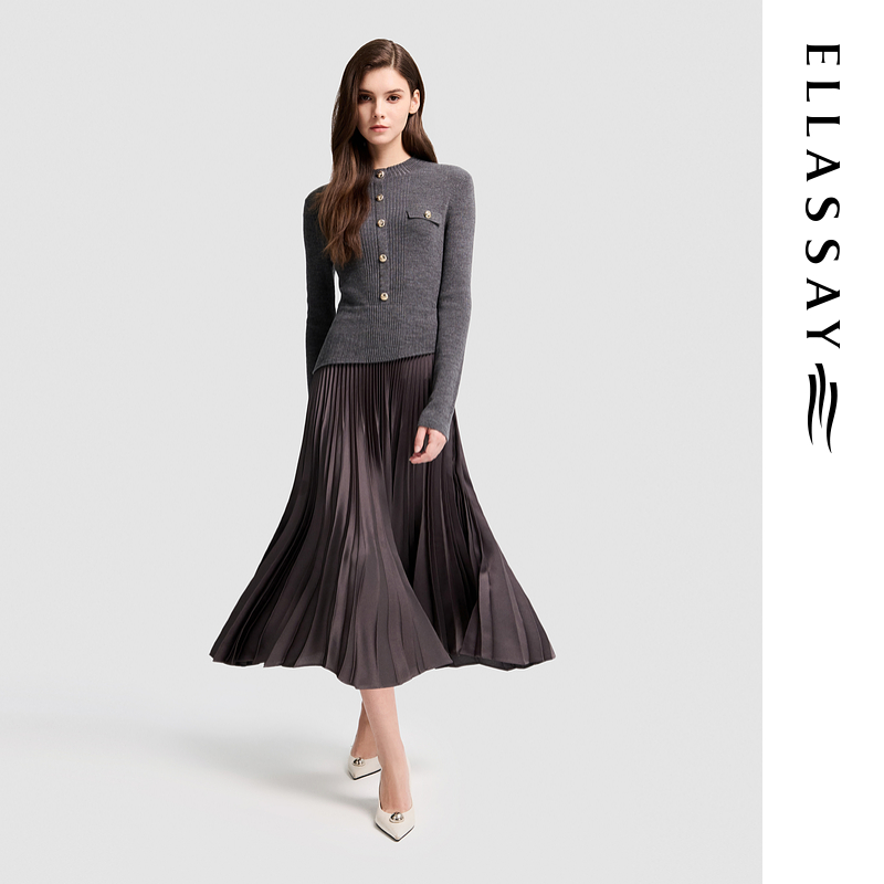 ELLASSAY歌力思2026早春新款高腰百褶连衣裙女EWB371Y07100