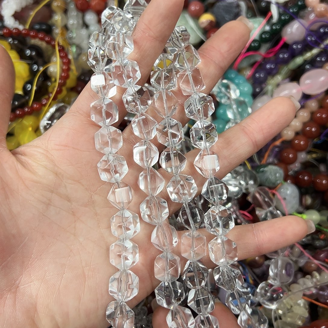 玛瑙/玉髓未镶嵌珠宝半成品，压电白水晶切面大长条