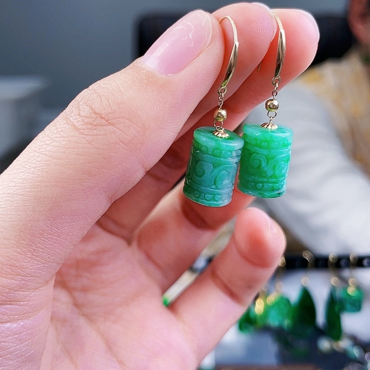 翡翠耳饰18K金镶嵌饰品