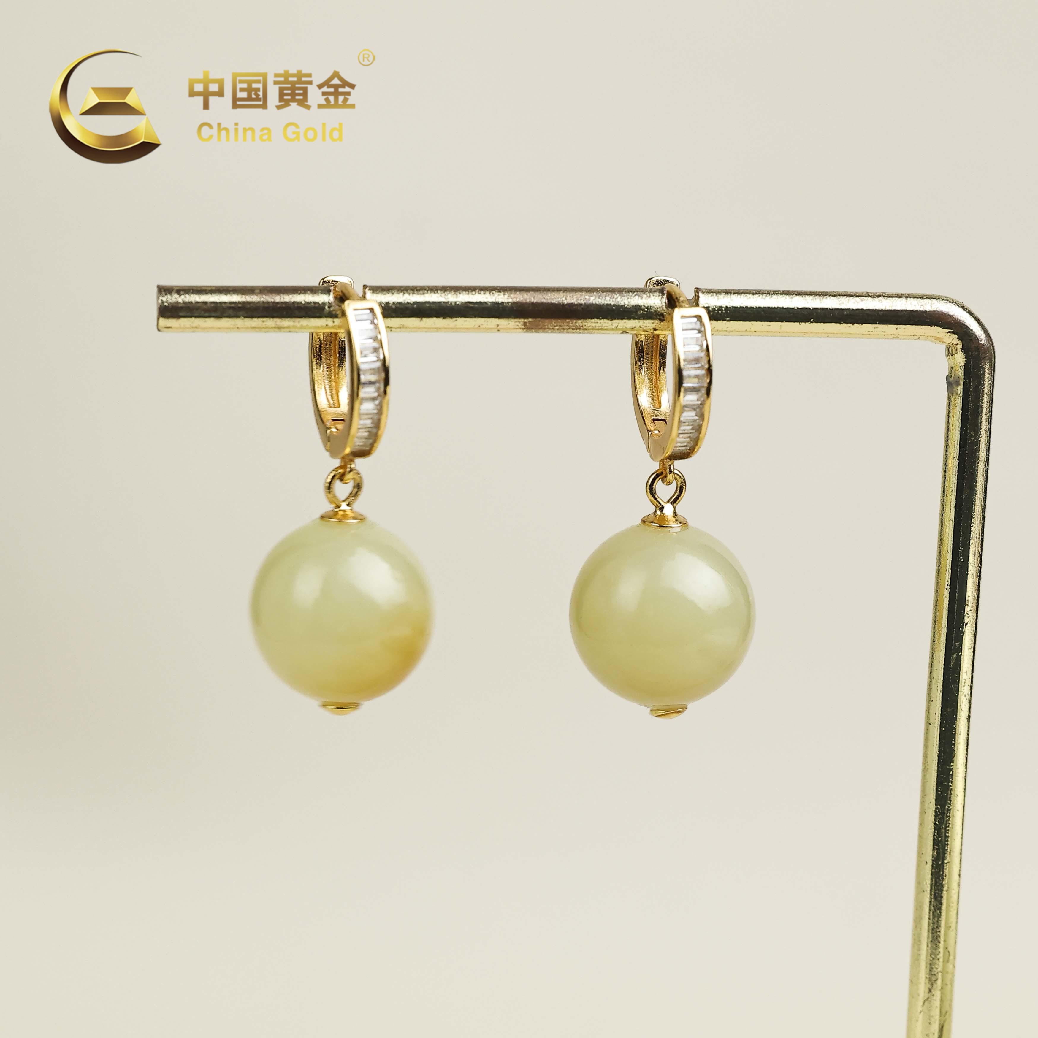 【中国黄金】艺述 | 和田玉*耳饰*S925银镶嵌-R2145-Y