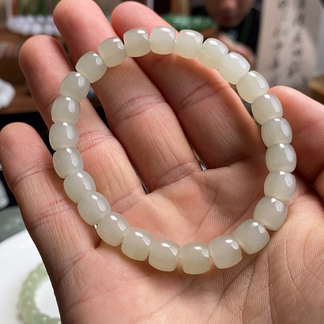 和田玉手串未镶嵌晴白单圈