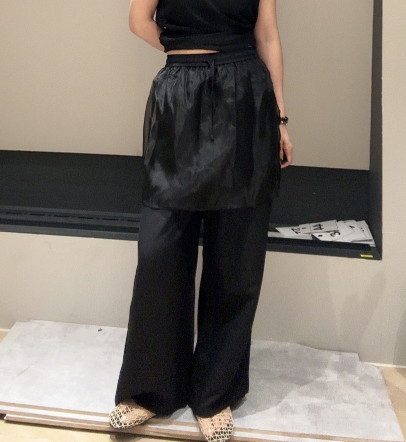 夏季洋气百搭屁帘设计感薄款黑色网纱阔腿直筒显瘦长裤6209