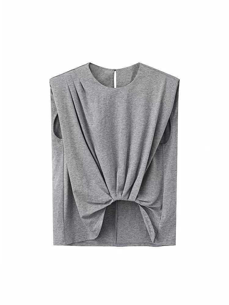 艾诺丝商场同款夏季新款百搭显瘦圆领无袖女士T恤上衣