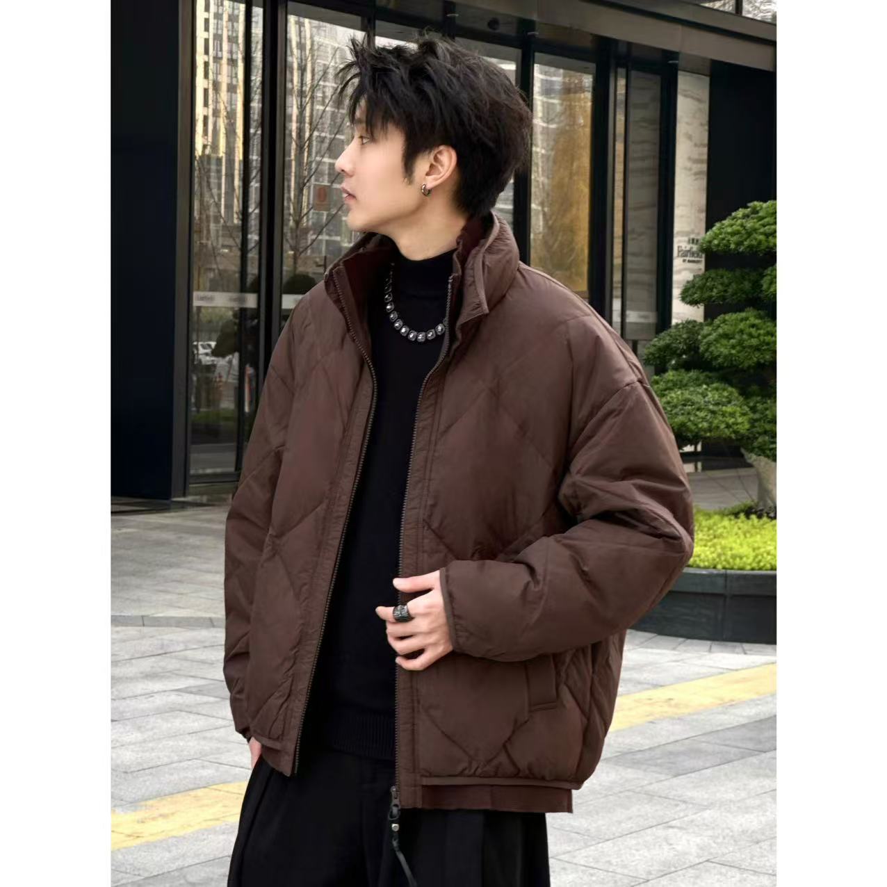 【90白鸭绒】立领针织假两件短款冬季百搭保暖羽绒服25180