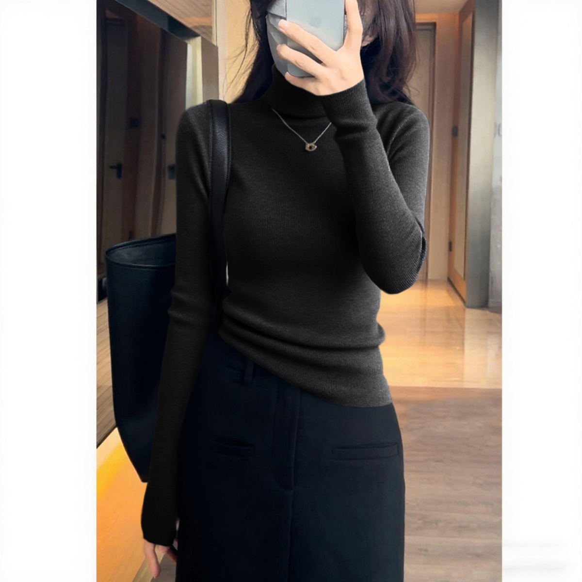 秋冬新款堆堆领气质精致高级黑针织衫2025款时尚洋气半高领打底衫