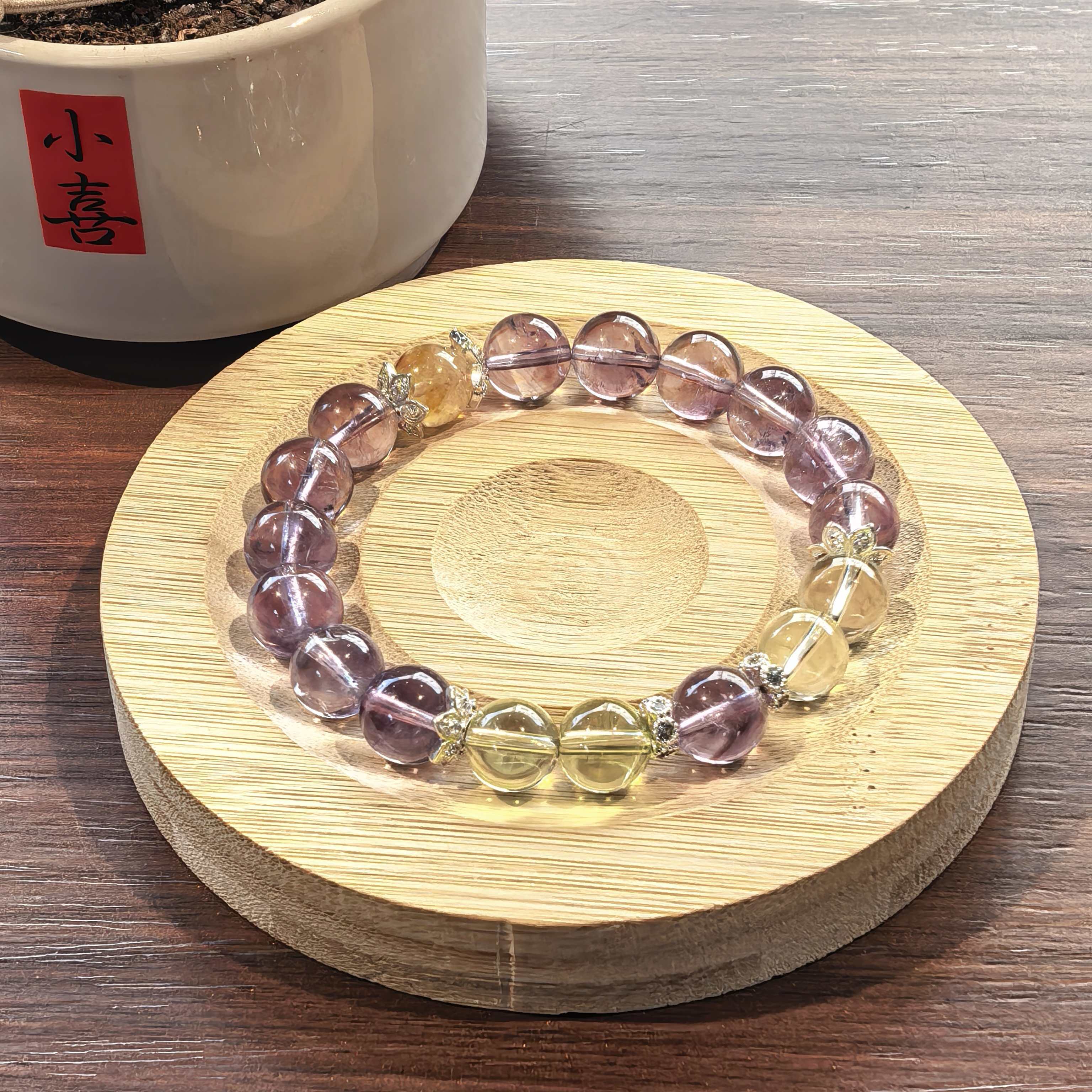 【定制款】大女主定制款纯天然紫水晶手串搭配天然黄胶花巴西黄水晶