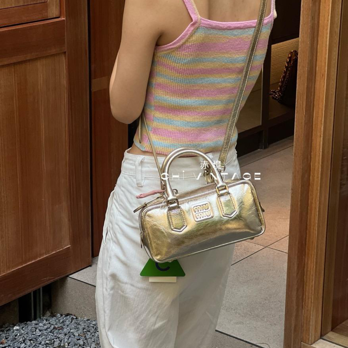 99新 MIU MIU/缪缪 9217 MIUMIU 香槟金色保龄球手提小号