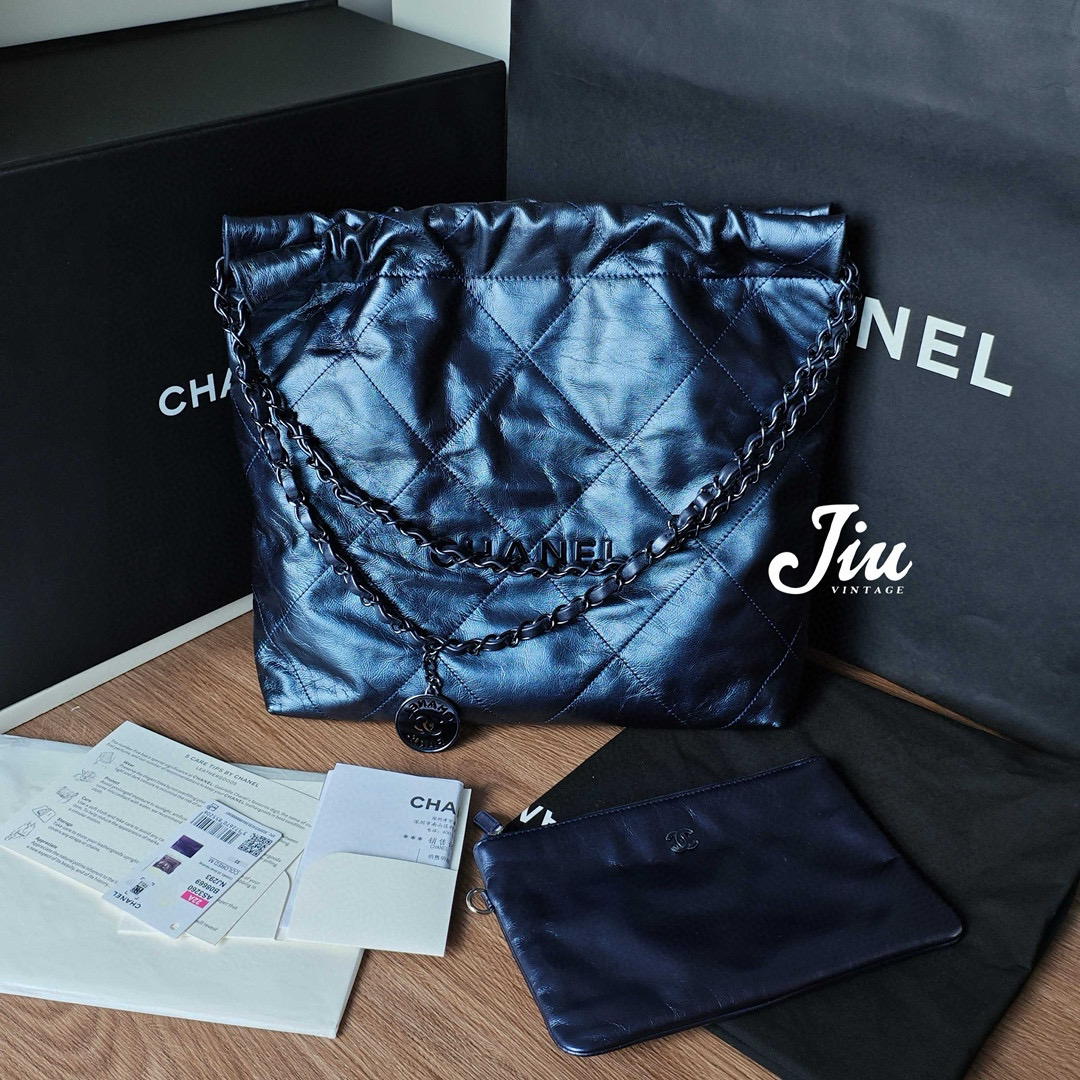 99新 Chanel/香奈儿 电光蓝22bag小号芯片JM2-7379