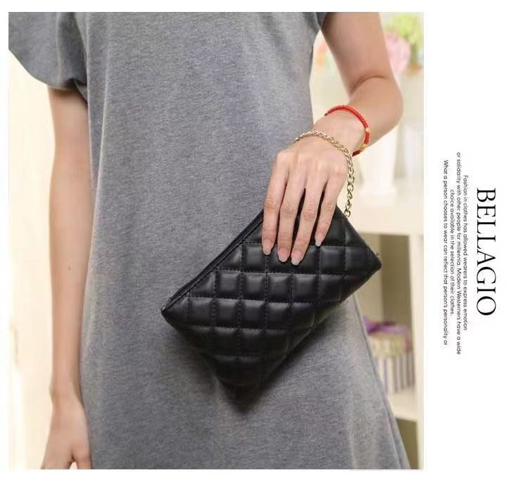 包包2025新款时尚羊皮长款拉链手机零钱包菱格链条手拿钥匙包