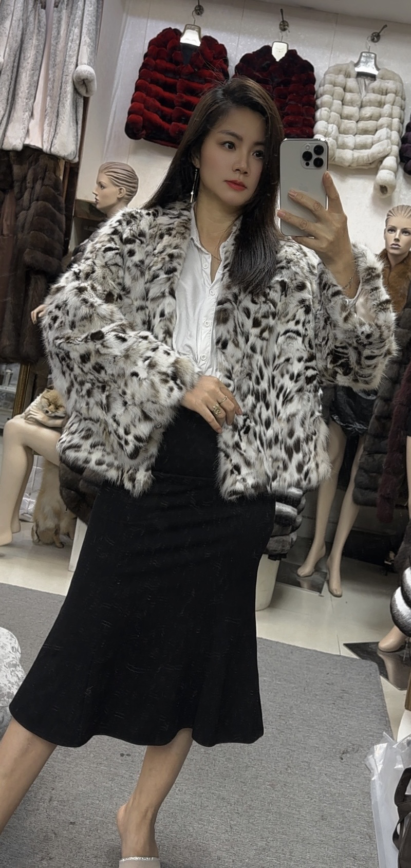 天然斑点皮草原色皮草大衣外套豹纹