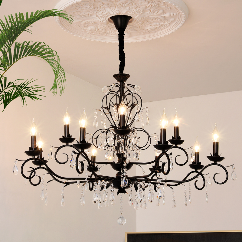 法式黑色水晶蜡烛吊灯大气高级感卧室灯具复古轻奢客厅灯餐厅灯
