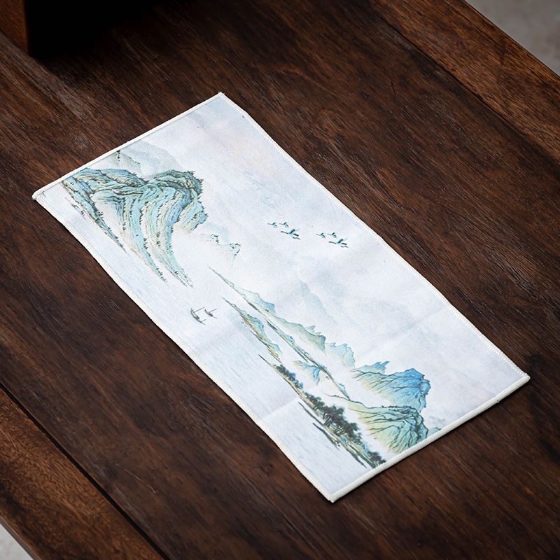 茶巾戏水高档鹿皮绒加厚方巾不掉毛复古风古画国画茶杯专用毛巾
