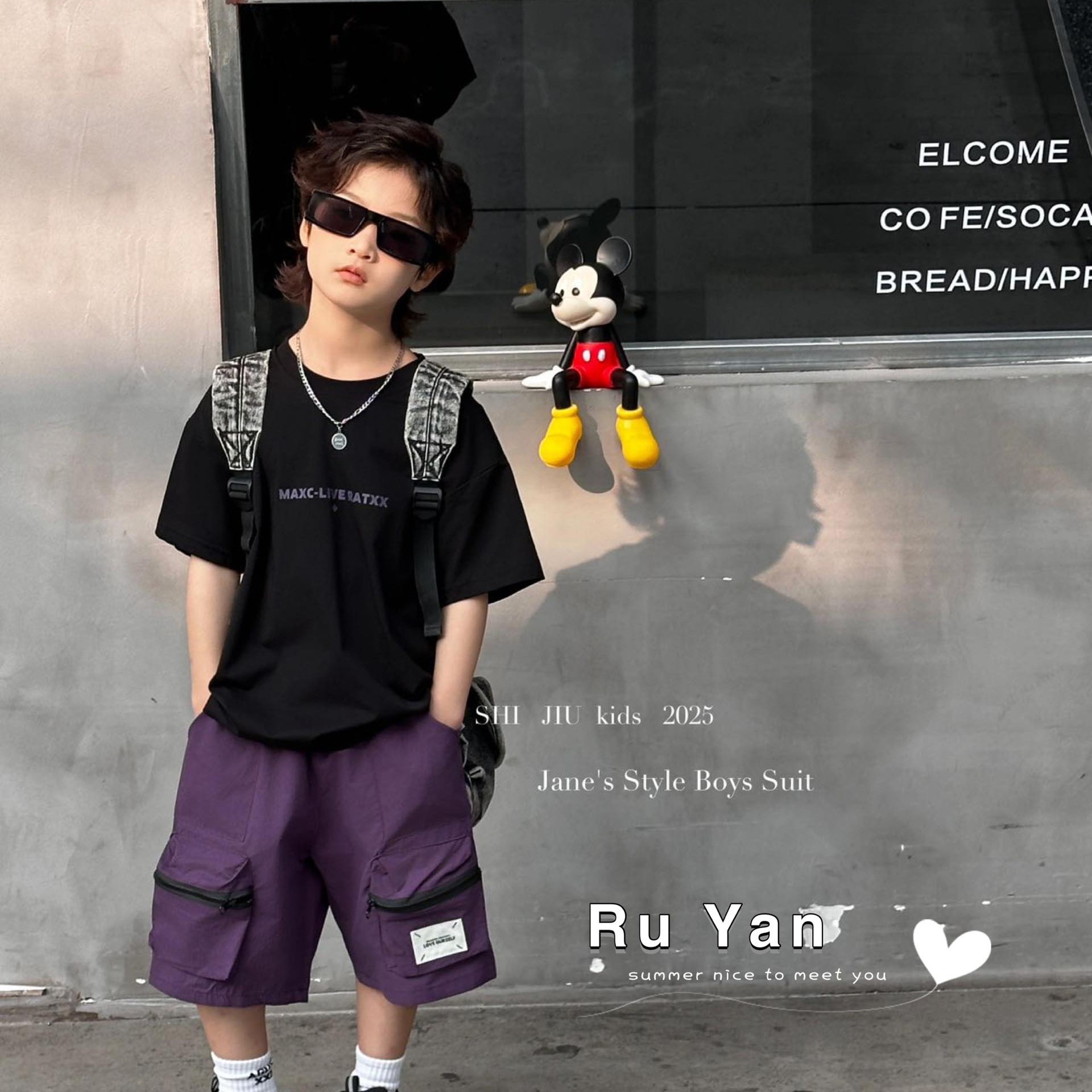 中大童男时尚韩系工装风格套装