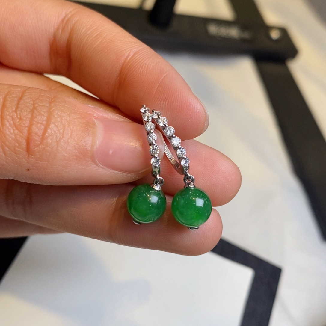 翡翠耳饰18K金镶嵌设计款珠子耳包