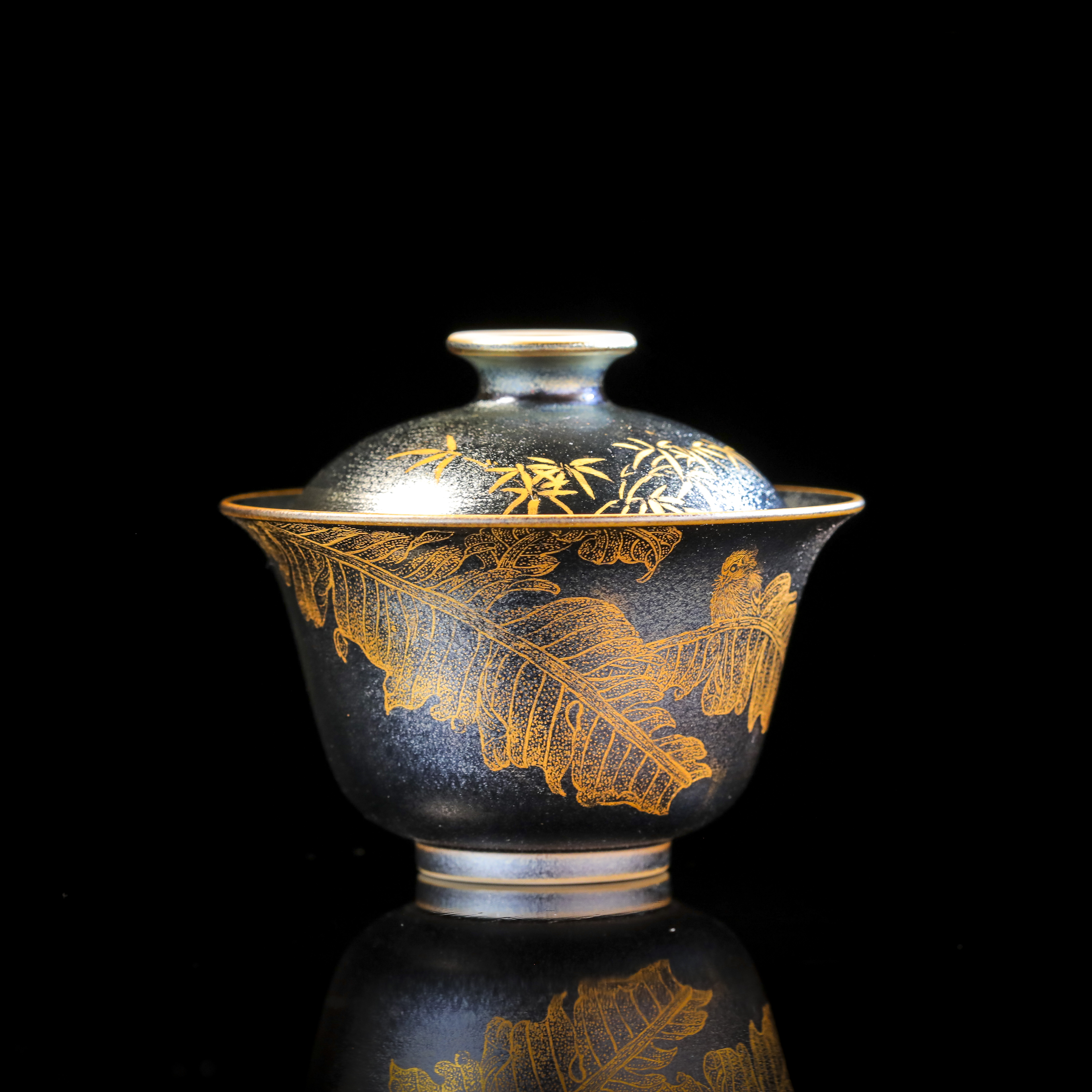 【柴房丨央网】窑宝本金芭蕉盖碗 随缘发柴烧每只都不同