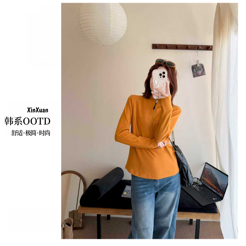 XINXUAN-[百搭拼接]2025秋冬新款洋气半拉链时尚显瘦T恤MW-A6305