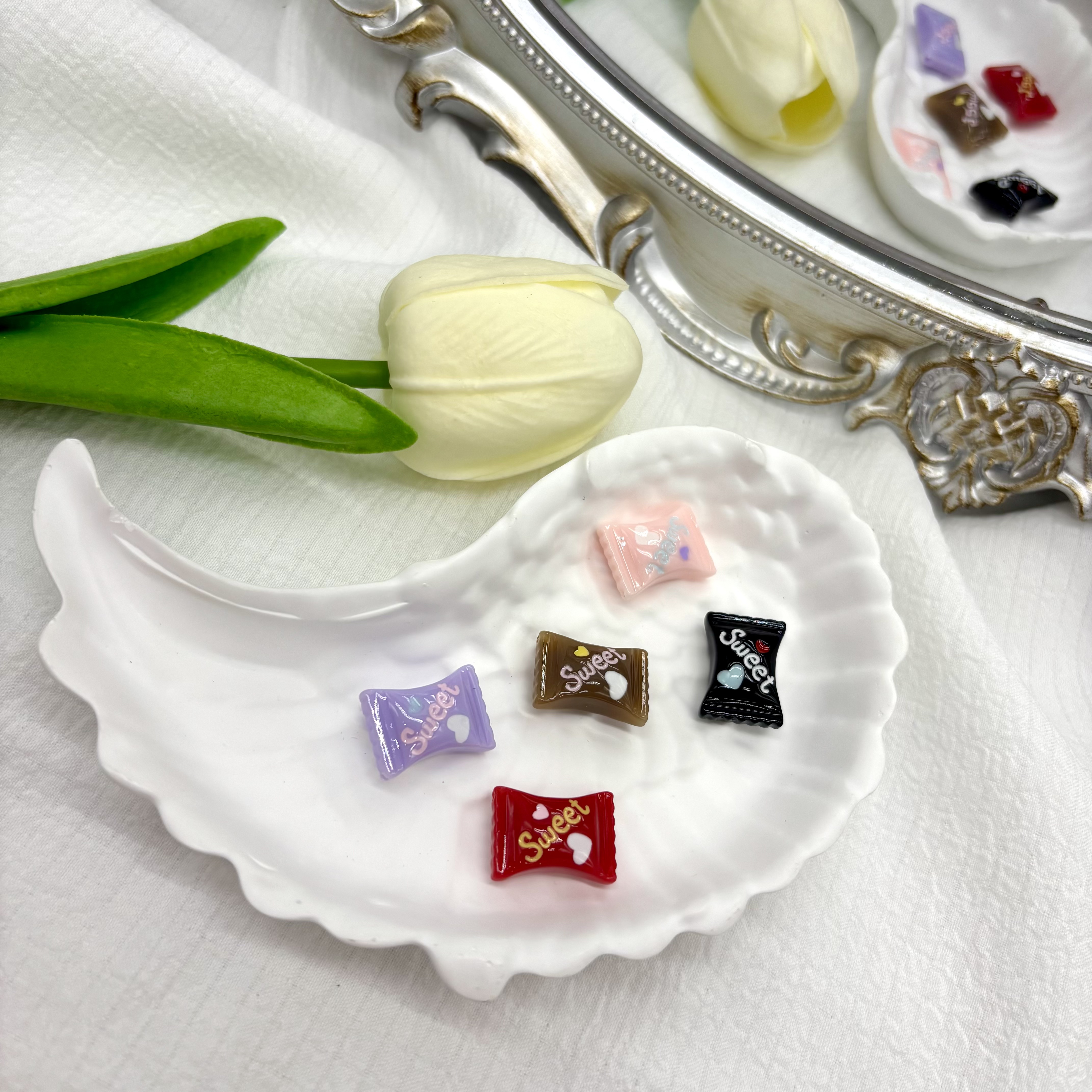 定制实色双面手绘sweet糖果通孔Diy配件