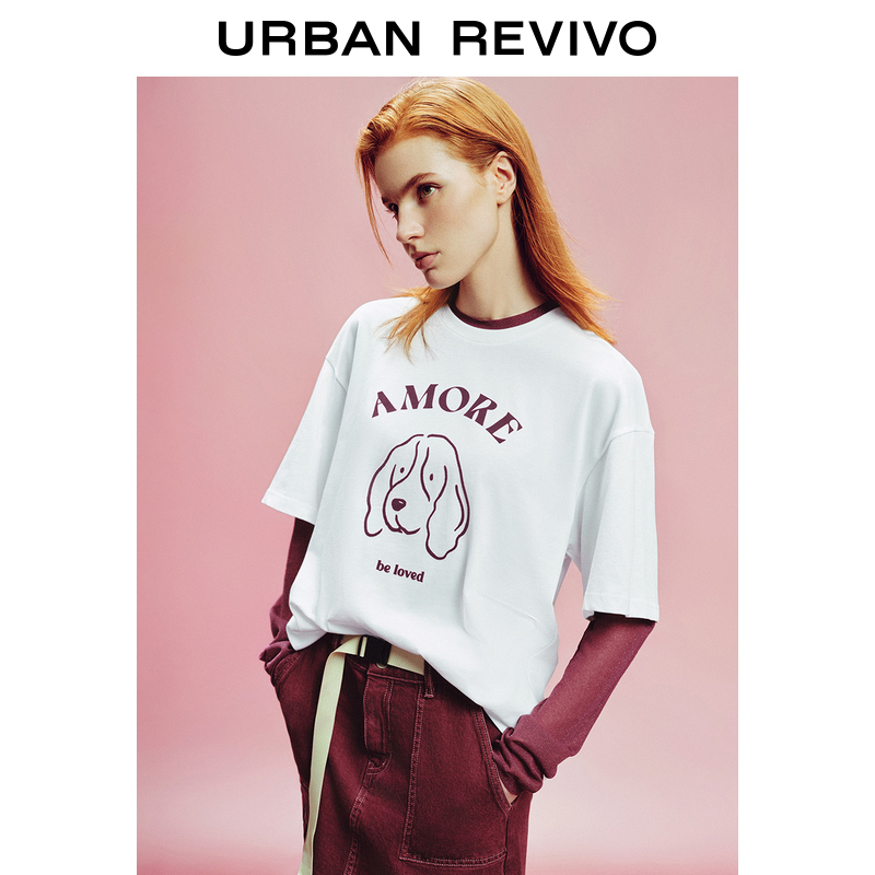 UR2025夏季新款女装时尚休闲撞色印花图案短袖T恤UYY450192