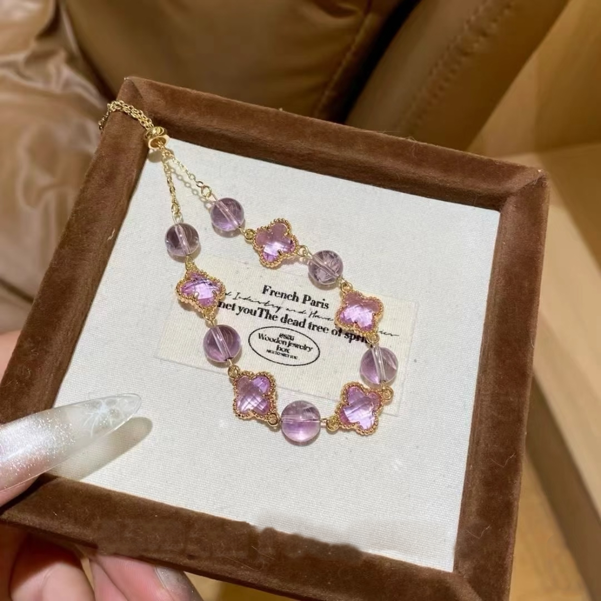 【幸运花】天然水晶四叶草设计款手串精致百搭手链