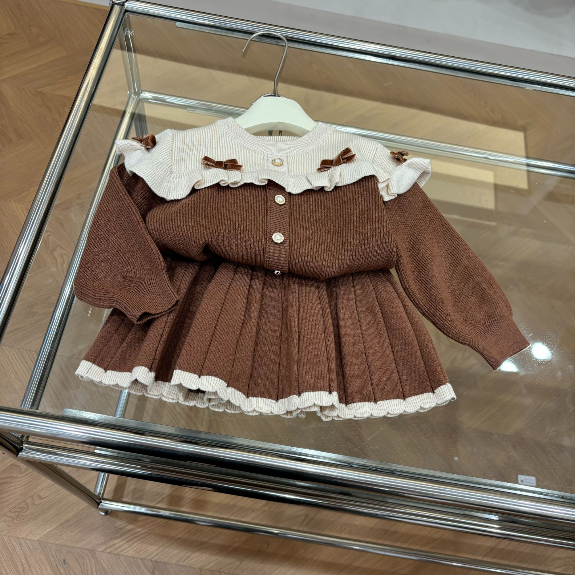 女童2025秋季新款儿童美拉德蝴蝶结毛衣套装