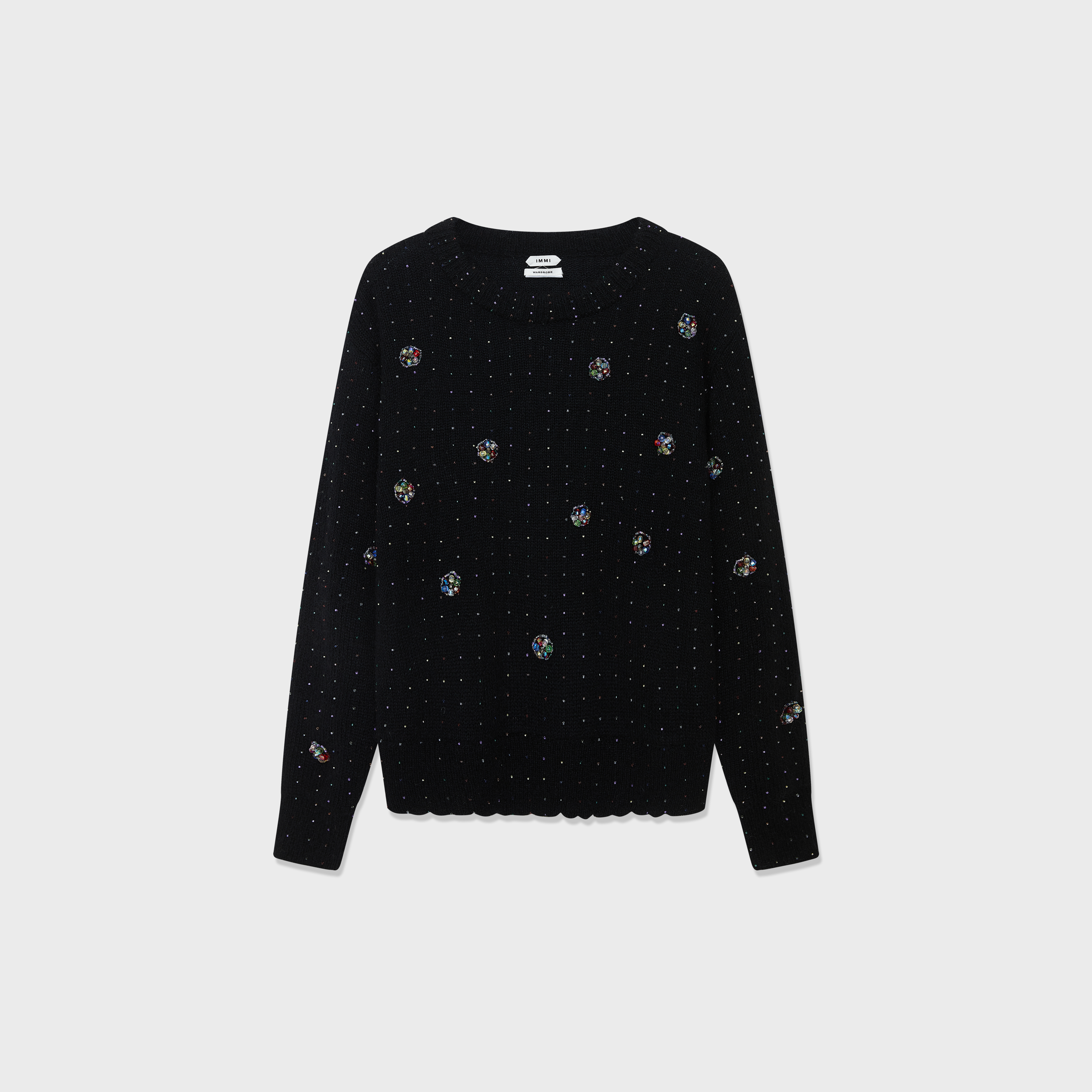 IMMI  设计师品牌25冬季新品马海毛钉珠绞花套头衫