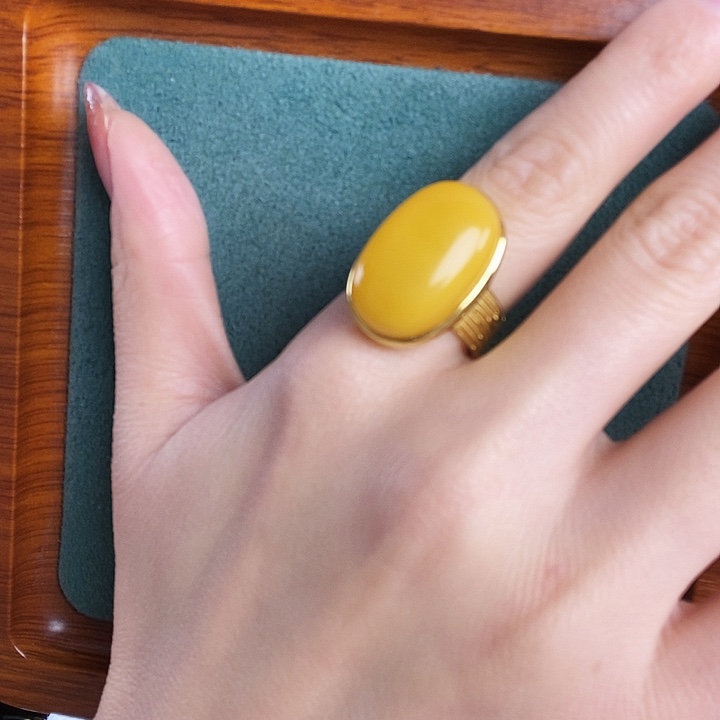 蜜蜡银S925镶嵌戒指戒指