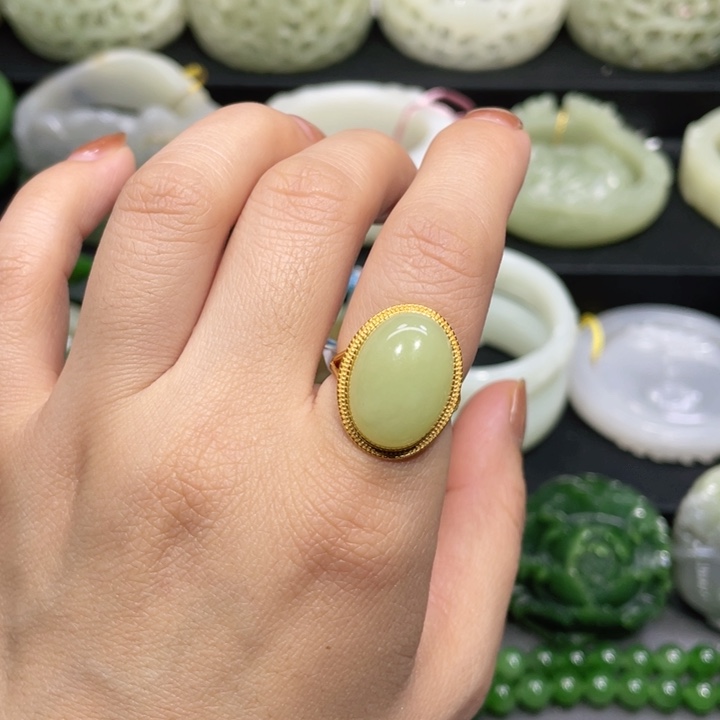 和田玉戒指银S925镶嵌