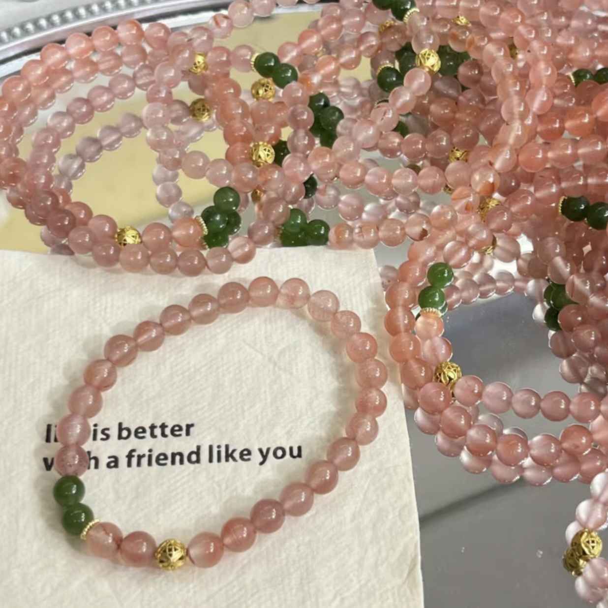 9137玛瑙碧玉手串（有黑点共生矿等自然瑕疵）