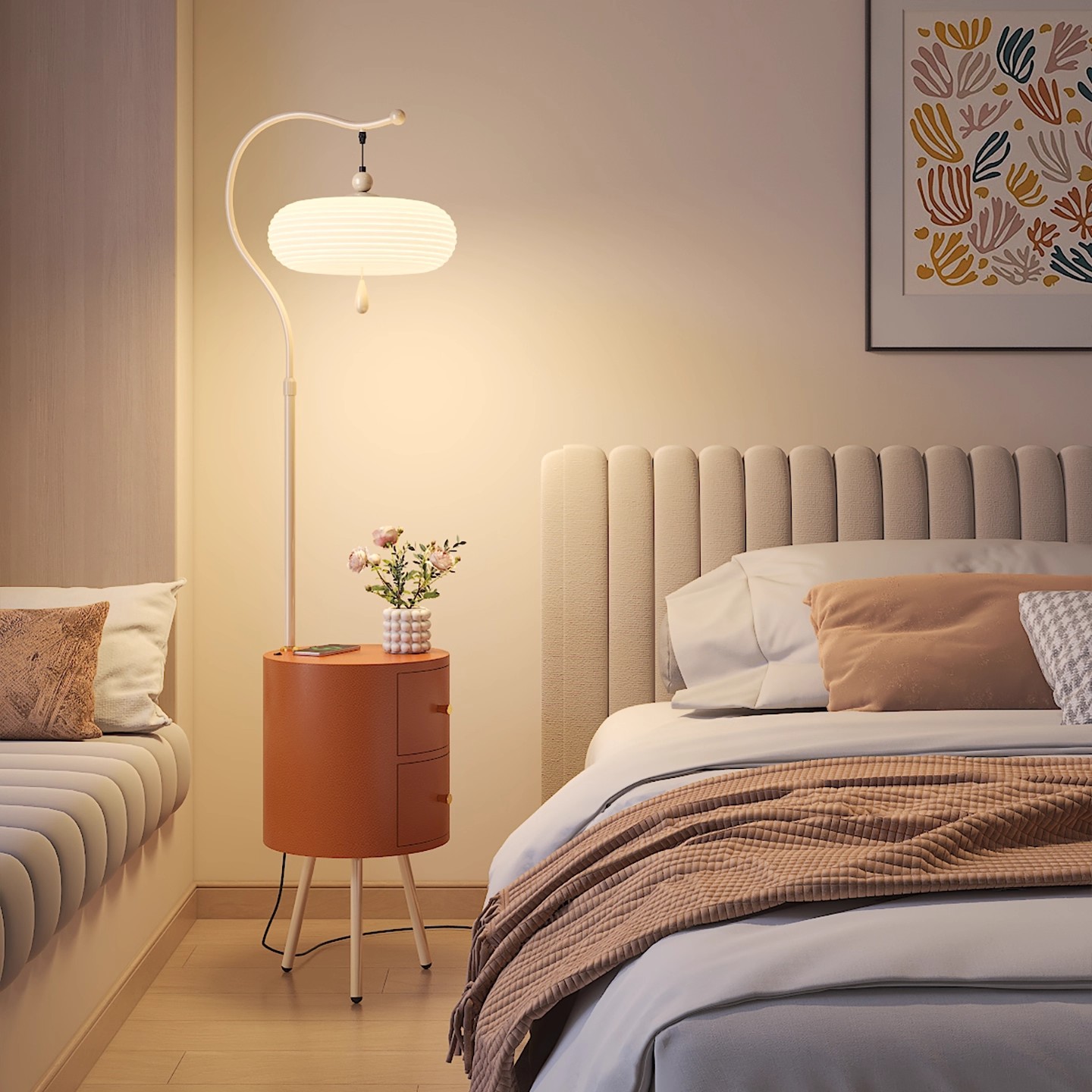 甄丽法式落地灯客厅沙发边奶油风氛围感复古置物架床头柜落地台灯