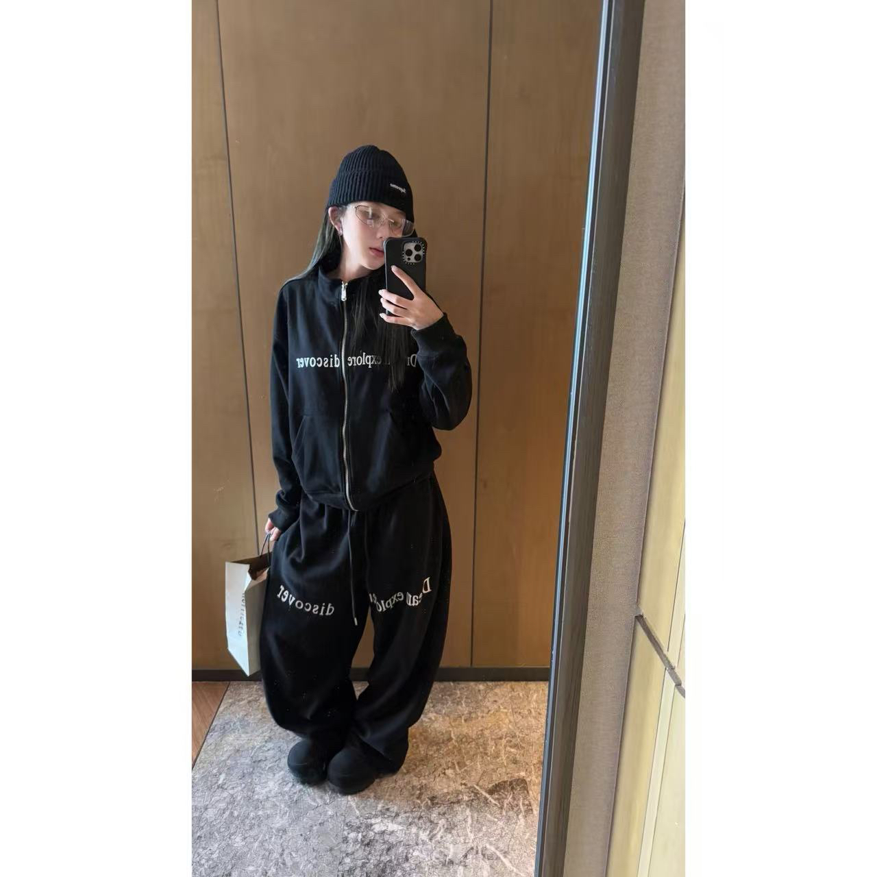 “清仓款”字母印花极简卫衣套装女慵懒宽松运动休闲175