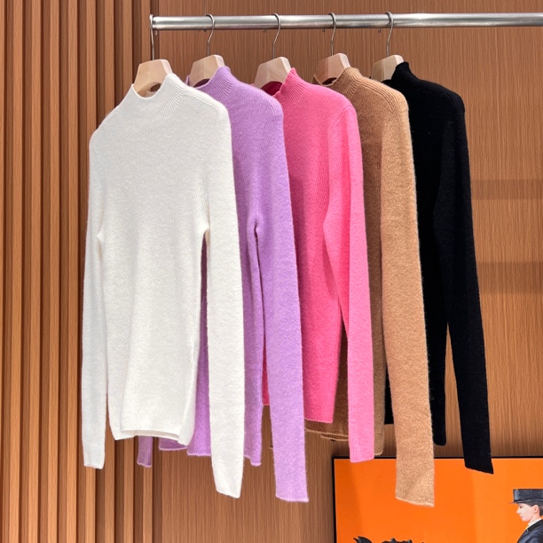 【纯羊绒】半高领无缝一体一线成衣打底毛衣针织百搭纯色