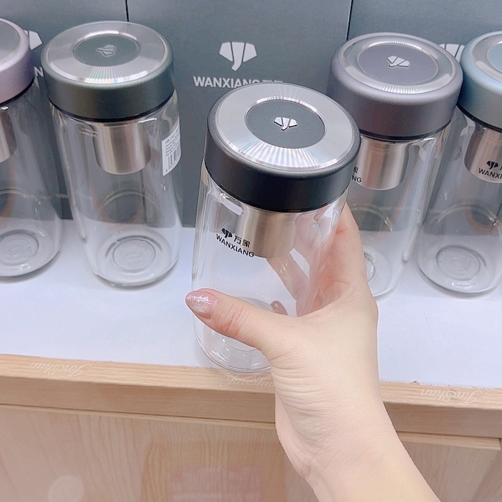 万象品牌单层玻璃杯U394-490黑杯套