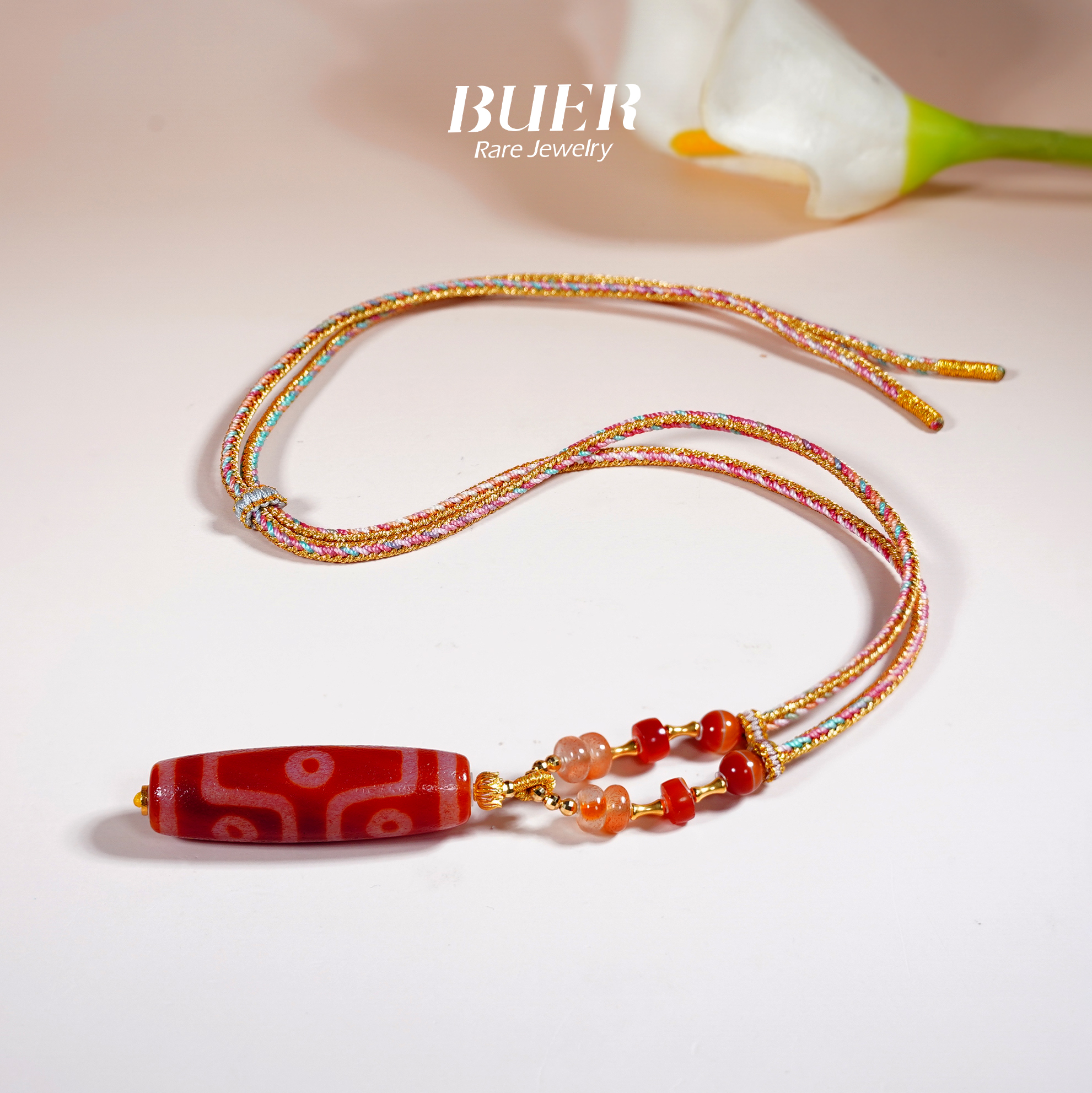 【不二】红肉六眼天珠18k金DIY编绳项链 (多样性发)