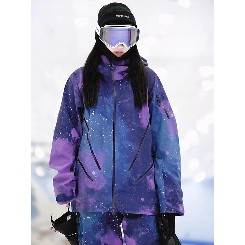 芙沿紫色星空滑雪服套装女2025冬季新款户外防风防水情侣双板雪服