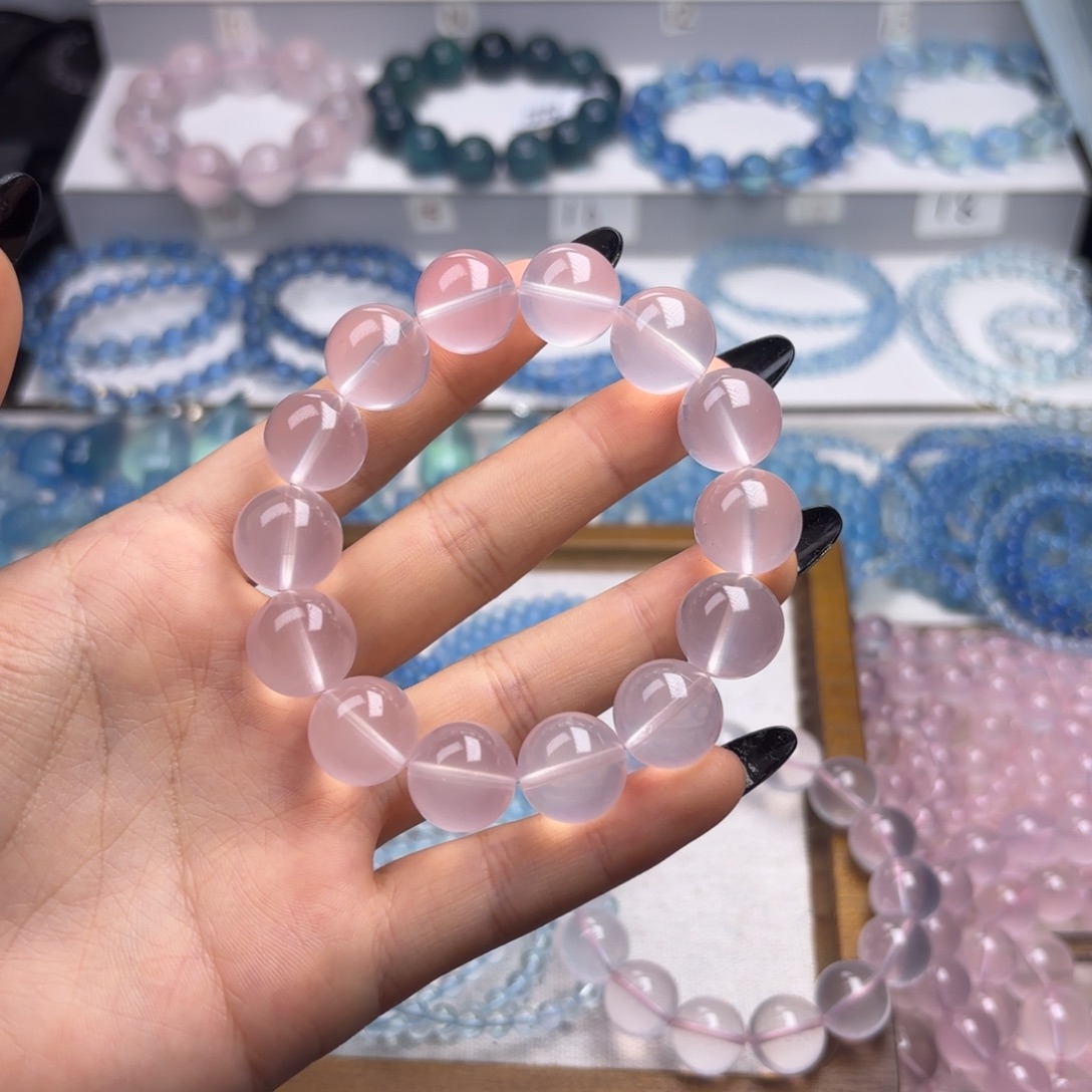 手链未镶嵌水晶粉水晶14mm左右