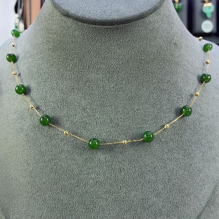 和田玉18K金镶嵌项链