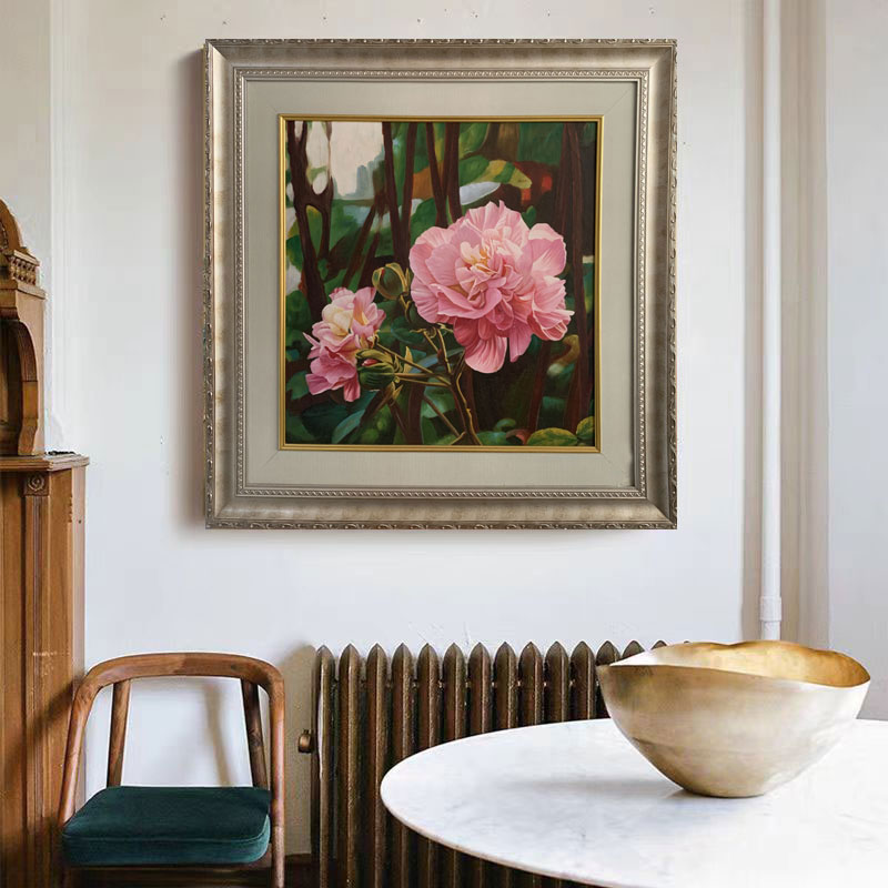 定金《粉瓣绽芳》60*60含内框，刘春建手绘油画装饰画客厅背景墙挂画