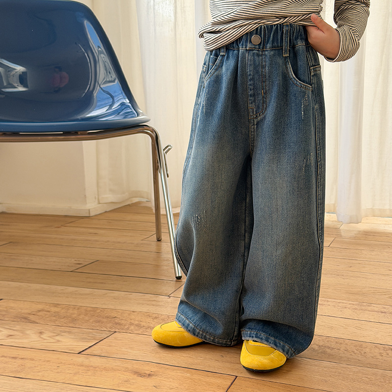 【抗风加绒】儿童秋冬加厚180g奥粒绒牛仔裤女童软牛仔裤25H046