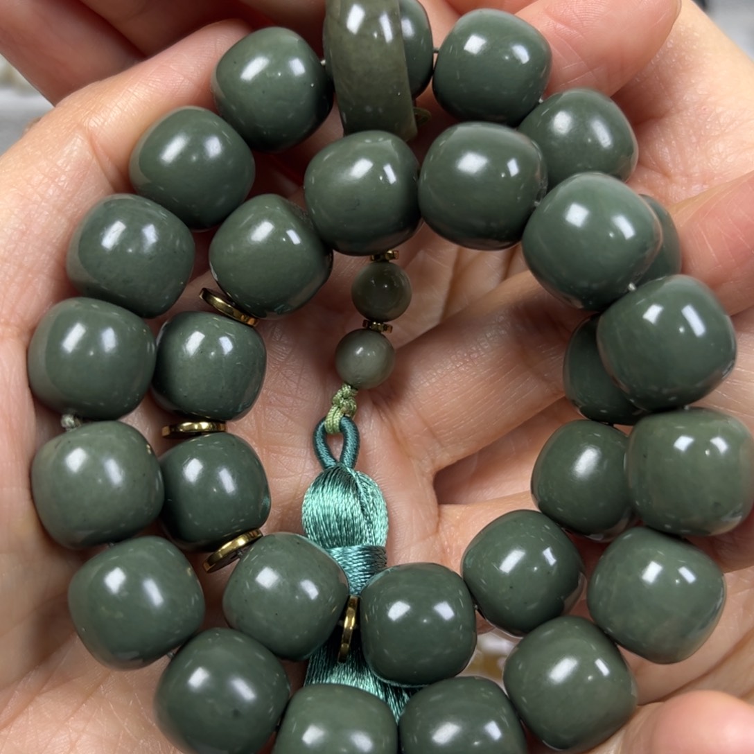 和田玉手串未镶嵌卡14老形珠28颗珠子手持