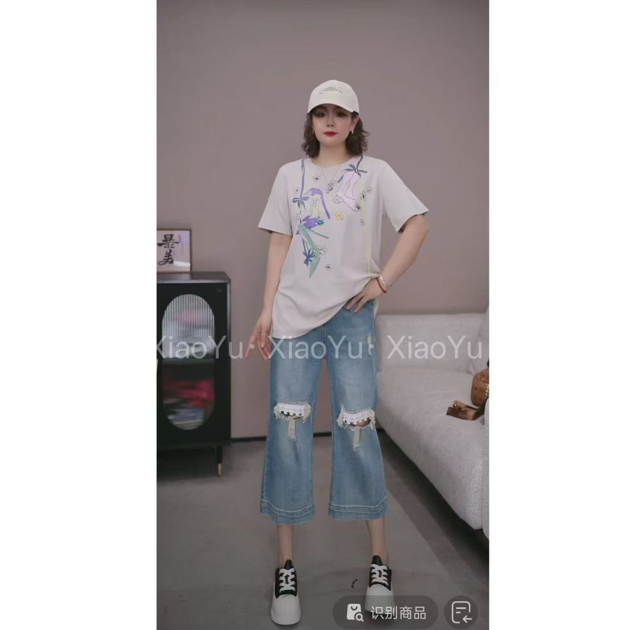 欧货【花朵高跟鞋短袖T恤】YYX 5087【No退换】瑕疵品