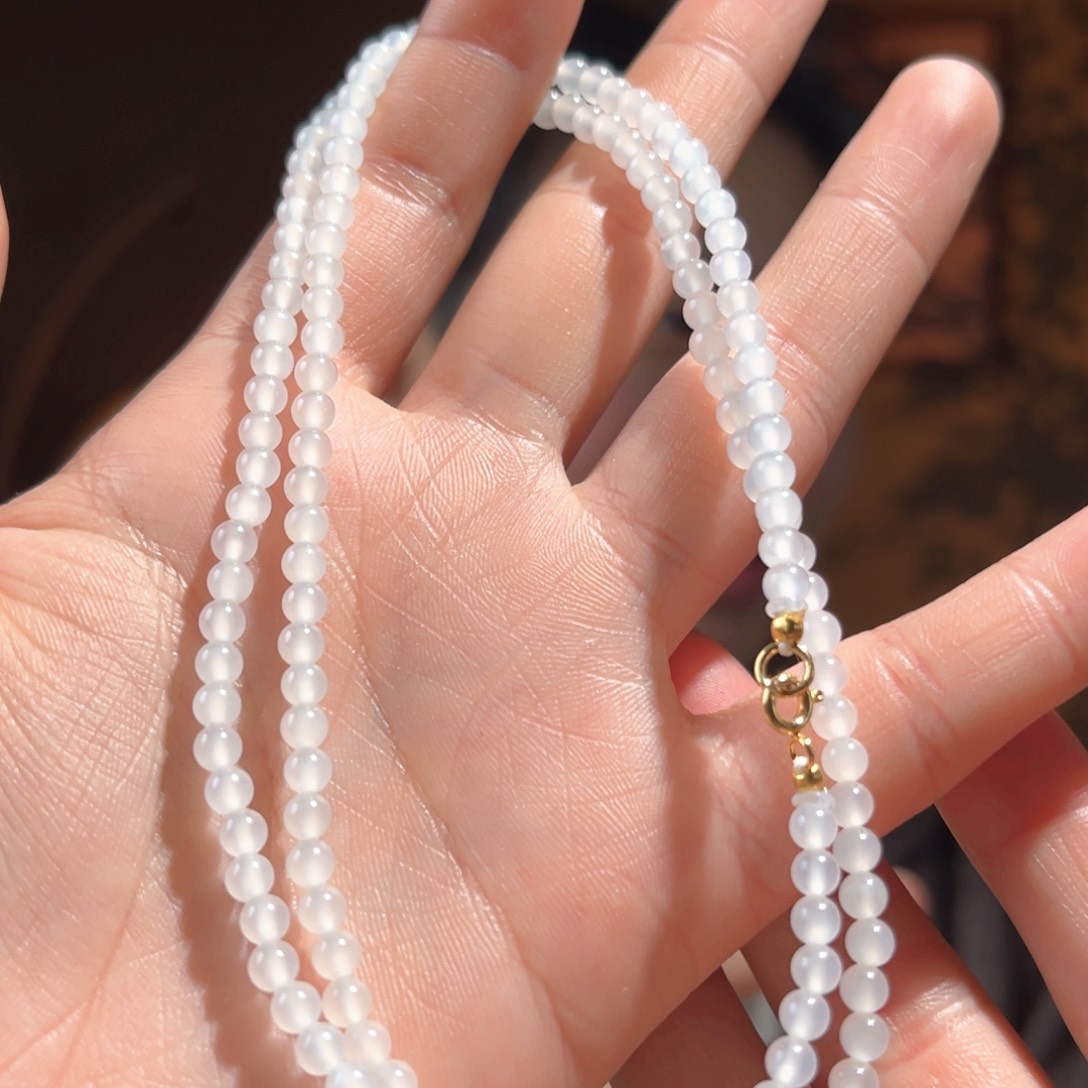 颈饰银S925镶嵌和田玉青海冰白玉4mm230