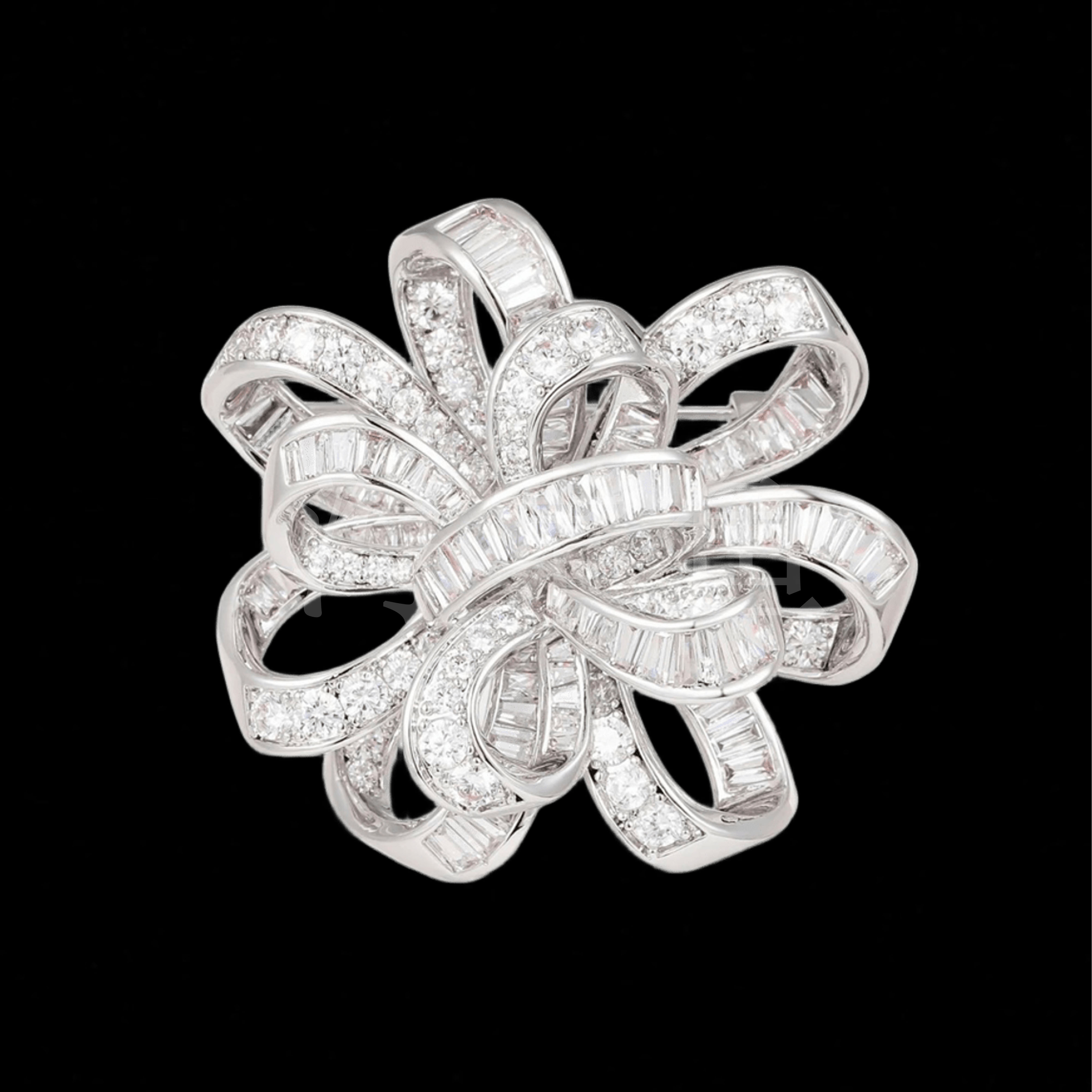 铜合金合成锆石胸针 时尚气质百搭爆闪银色蝴蝶结胸针5789