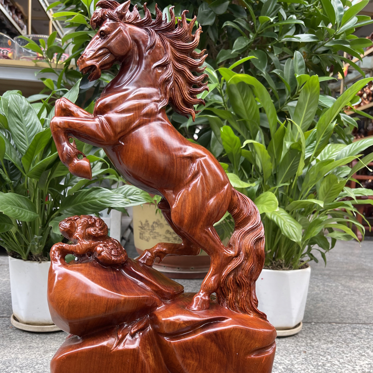 MH雕刻马到成功摆件实木动物生肖马家居客厅装饰办公开业