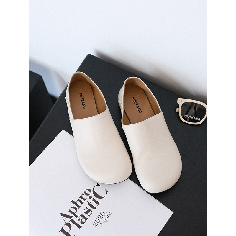 【断码特卖】美洋MEIYANG 大头乐福鞋 头层牛皮意式平底一脚蹬单鞋S