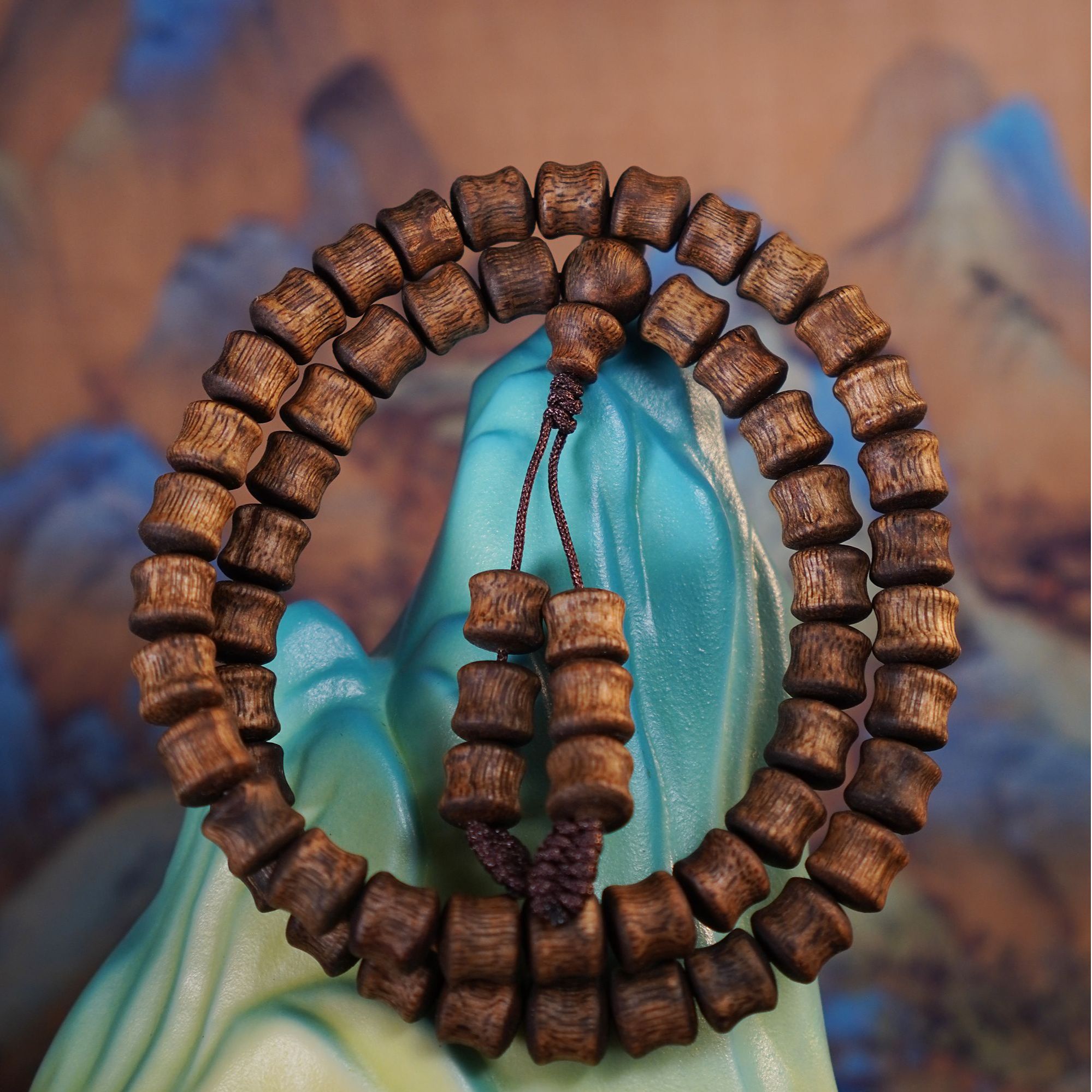 沉香「成竹」6mm双圈8g+竹节珠海南莺歌绿奇楠沉香手串胸有成竹