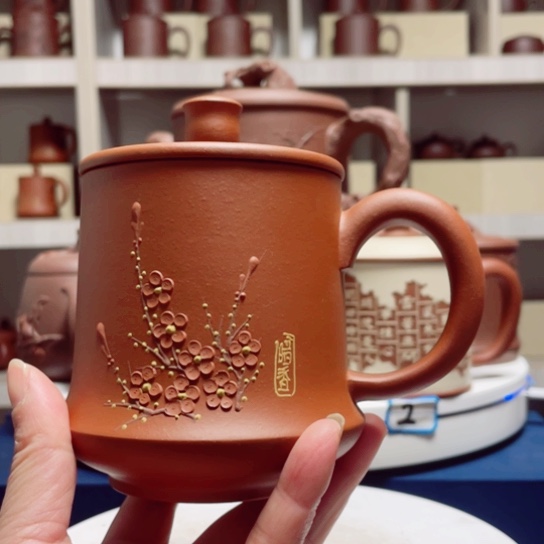 紫砂茶杯清水泥梅花杯