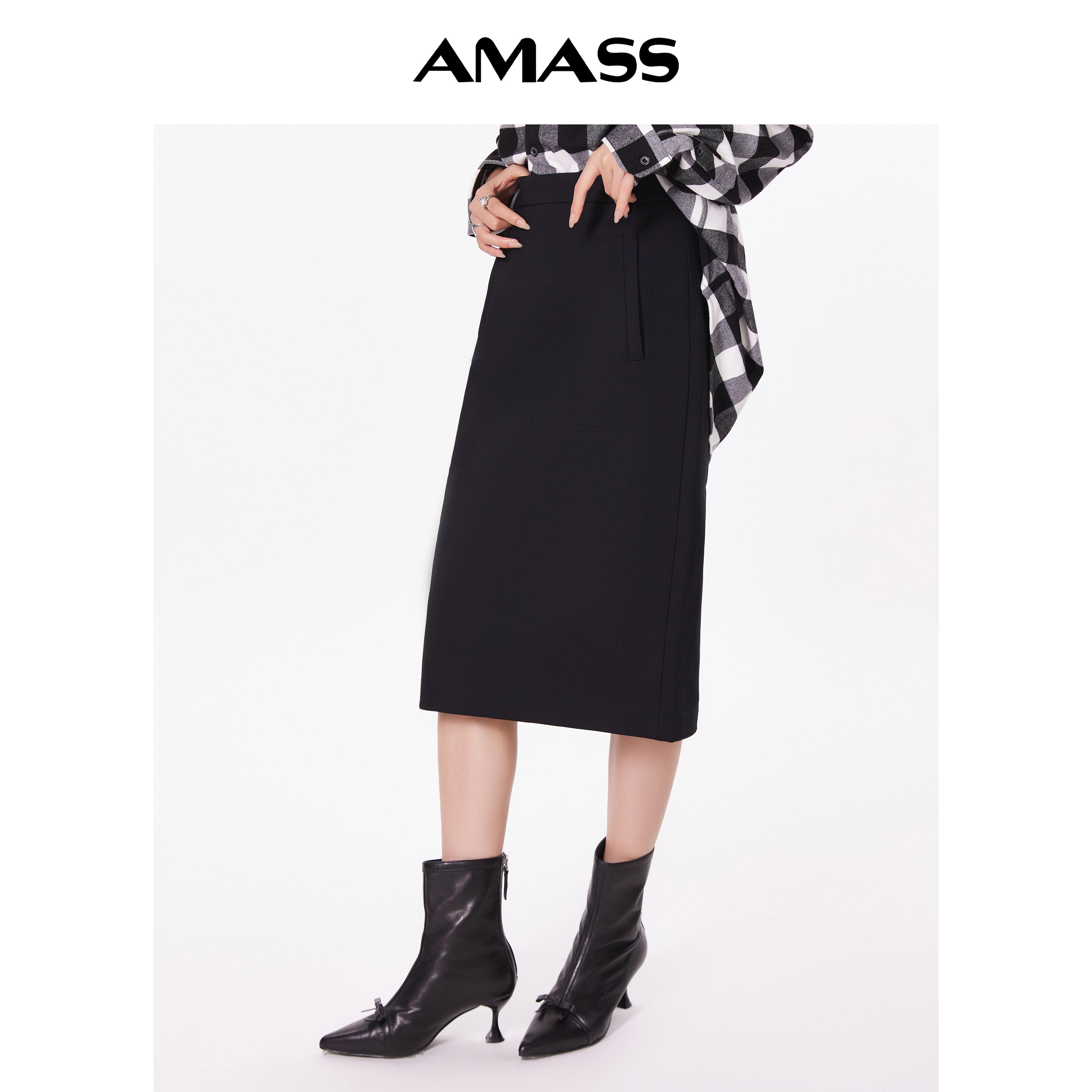 AMASS/阿玛施秋冬百搭气质显瘦通勤中长款加绒女装半身裙5200365