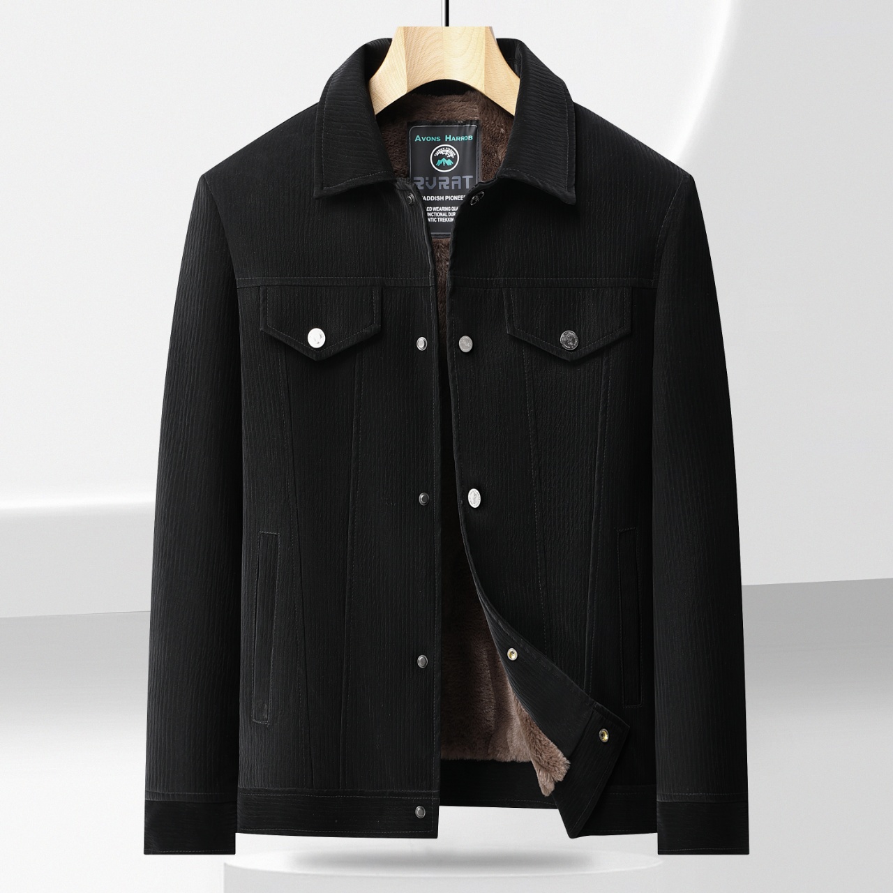 2025年新款皮衣常规款直下摆保暖潮流翻领植绒男士-A006