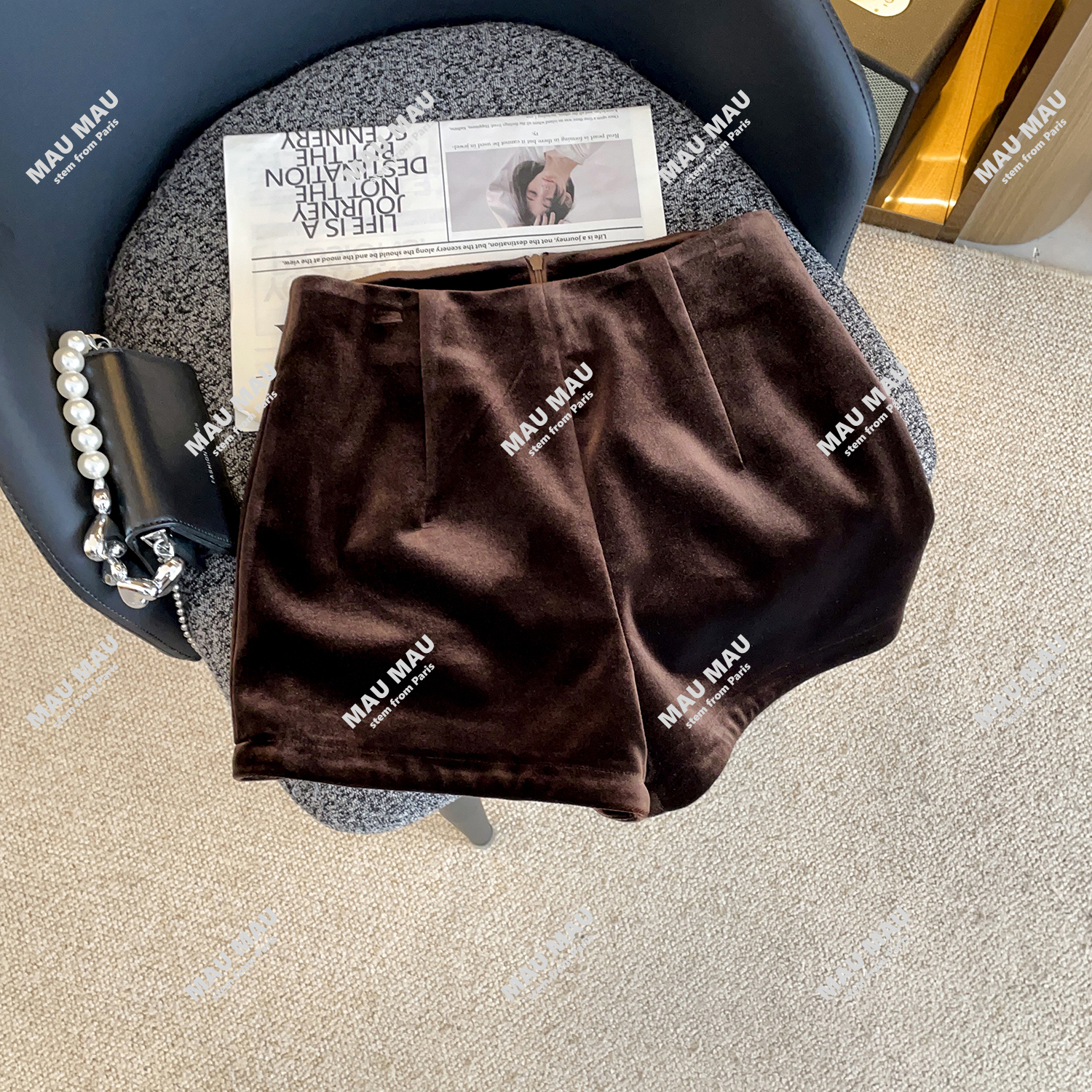 御姐风口袋丝绒短裤女复古辣妹高腰a字阔腿裤百搭裤子DY4884